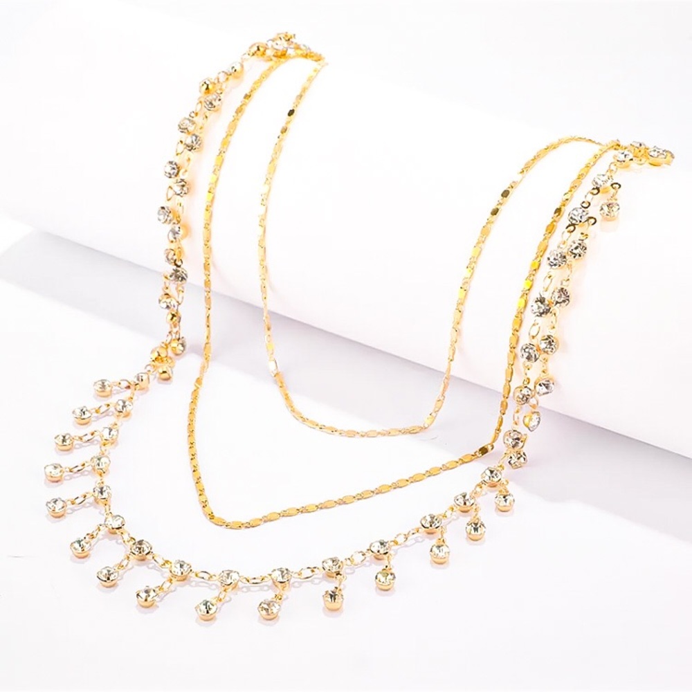 ⚜️[𝟯/$𝟭𝟴]⚜️3 Layered Gold Crystal Choker NEW - Picture 5 of 9